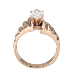 Alamode IP Rose Gold(Ion Plating) Stainless Steel Ring with AAA Grade CZ in Clear - Flyclothing LLC