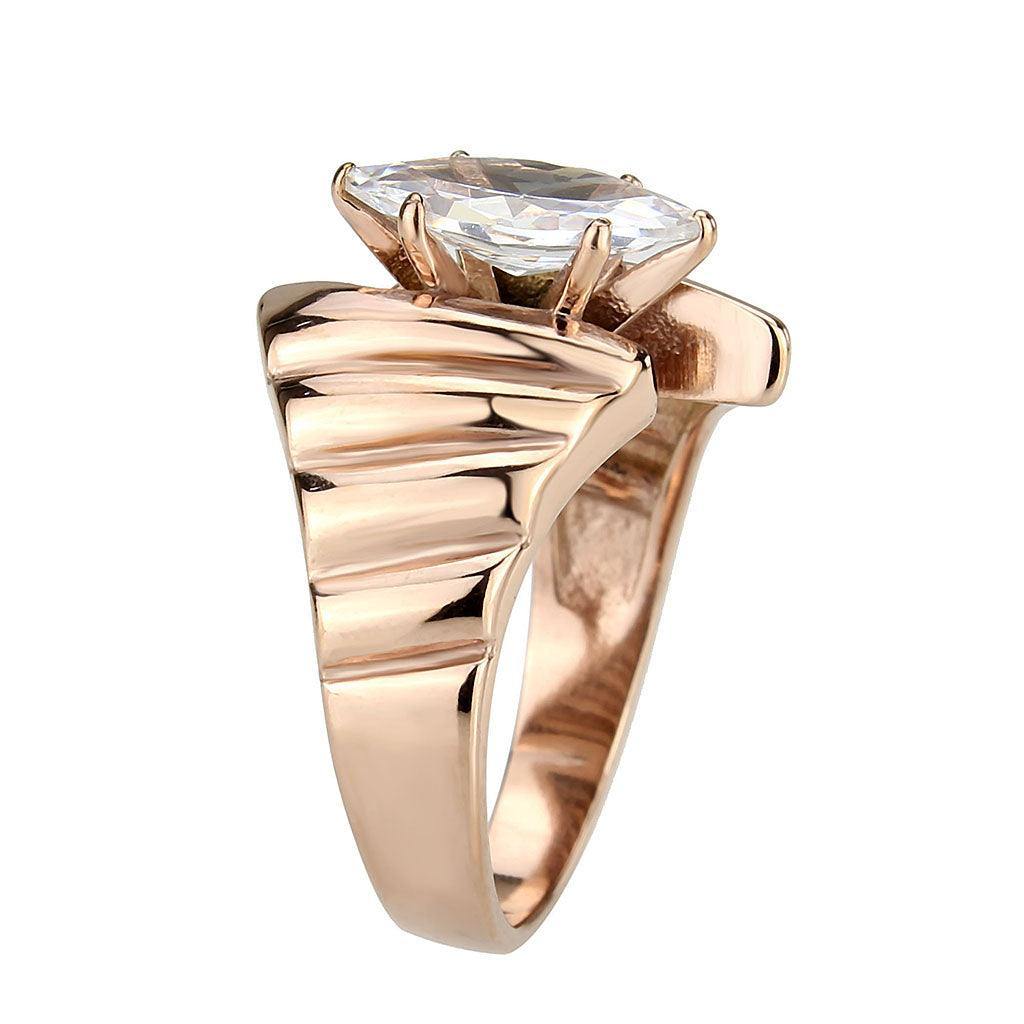 Alamode IP Rose Gold(Ion Plating) Stainless Steel Ring with AAA Grade CZ in Clear - Flyclothing LLC