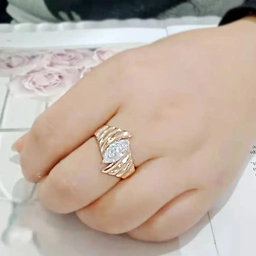 Alamode IP Rose Gold(Ion Plating) Stainless Steel Ring with AAA Grade CZ in Clear - Alamode - Flyclothing LLC