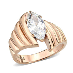 Alamode IP Rose Gold(Ion Plating) Stainless Steel Ring with AAA Grade CZ in Clear - Flyclothing LLC