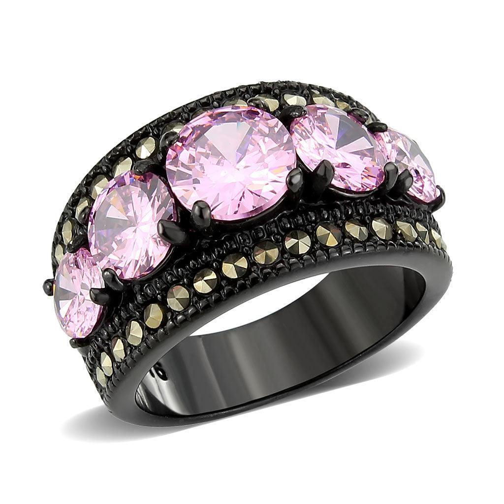 Alamode IP Black (Ion Plating) Stainless Steel Ring with AAA Grade CZ in Rose - Flyclothing LLC