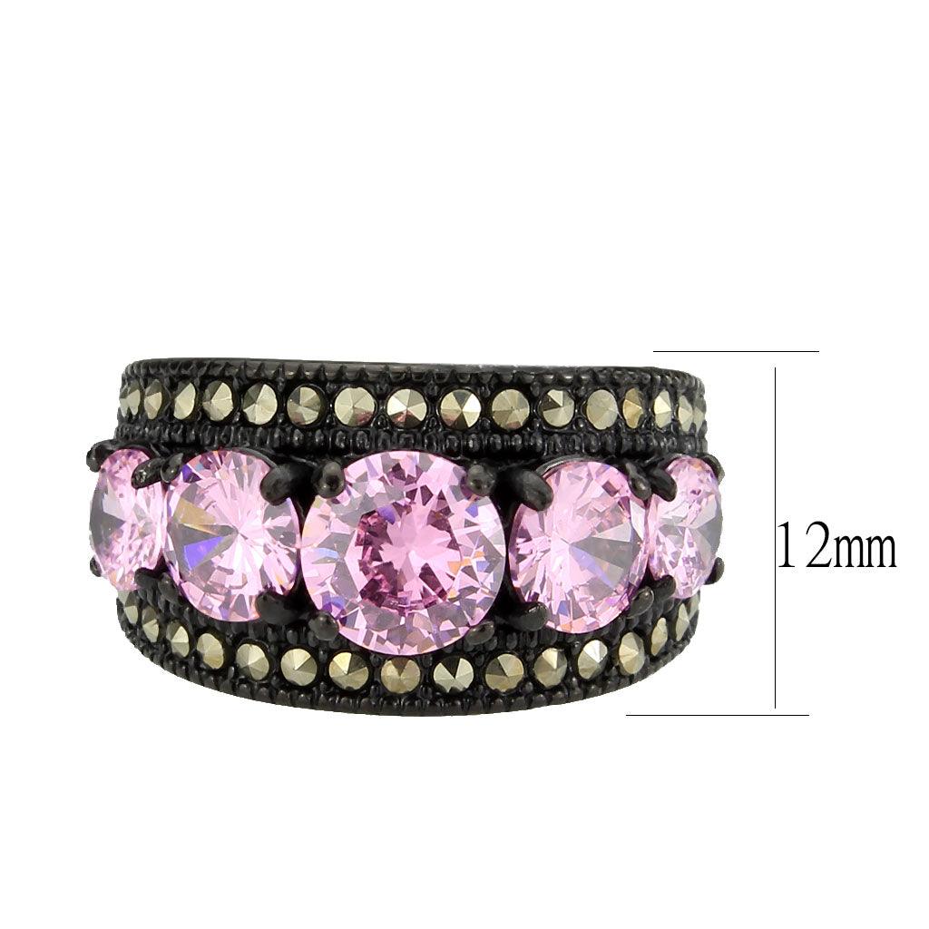 Alamode IP Black (Ion Plating) Stainless Steel Ring with AAA Grade CZ in Rose - Flyclothing LLC