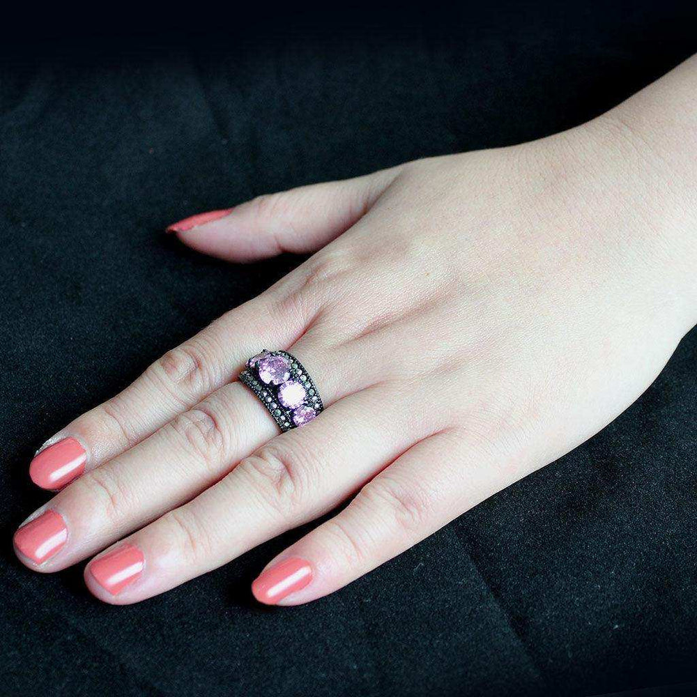 Alamode IP Black (Ion Plating) Stainless Steel Ring with AAA Grade CZ in Rose - Alamode - Flyclothing LLC