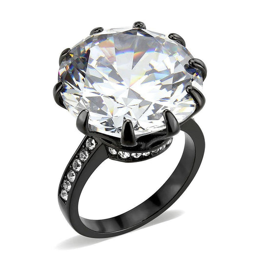 Alamode IP Black (Ion Plating) Stainless Steel Ring with AAA Grade CZ in Clear - Alamode