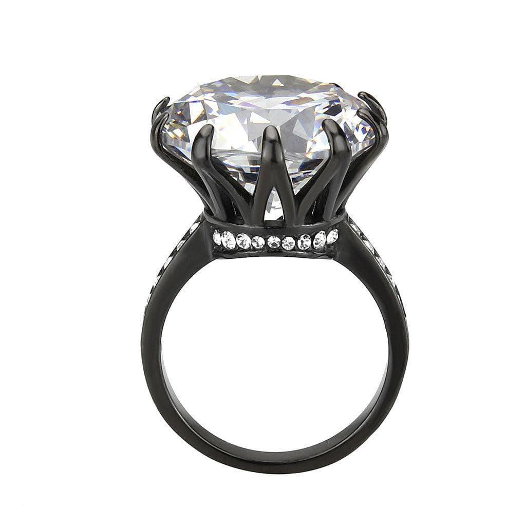 Alamode IP Black (Ion Plating) Stainless Steel Ring with AAA Grade CZ in Clear - Alamode
