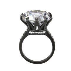 Alamode IP Black (Ion Plating) Stainless Steel Ring with AAA Grade CZ in Clear - Flyclothing LLC