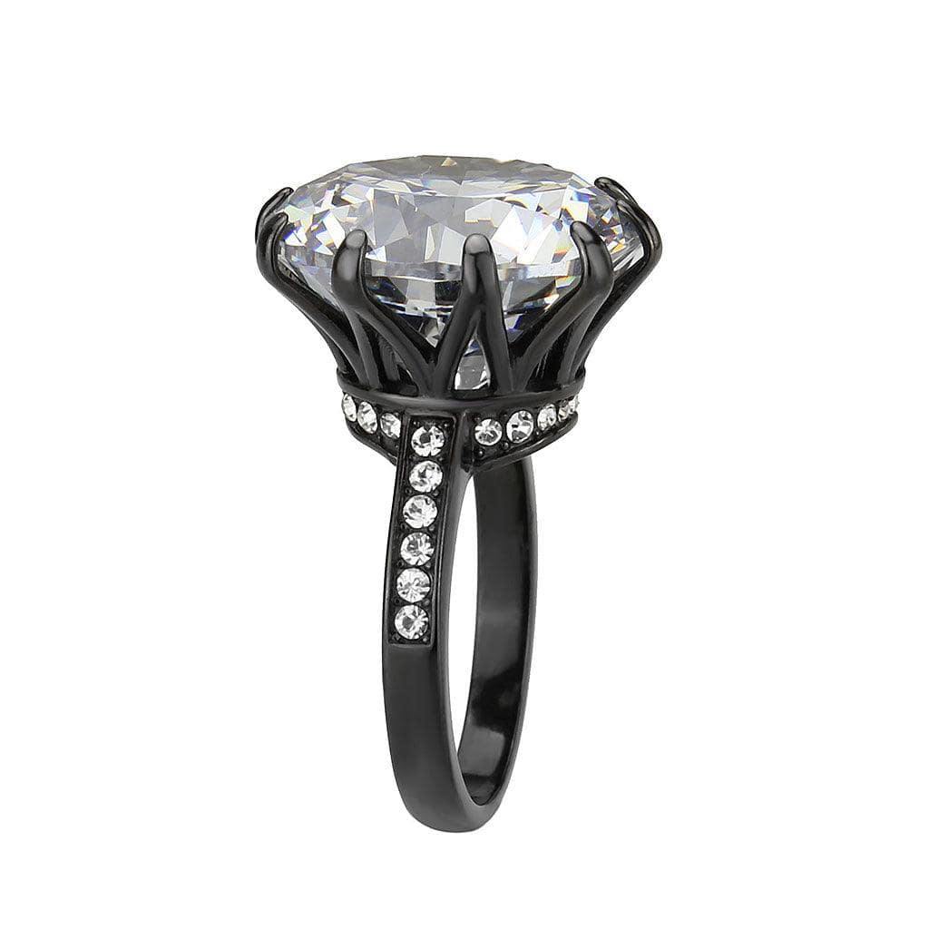 Alamode IP Black (Ion Plating) Stainless Steel Ring with AAA Grade CZ in Clear - Alamode