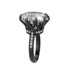 Alamode IP Black (Ion Plating) Stainless Steel Ring with AAA Grade CZ in Clear - Flyclothing LLC