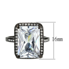 Alamode IP Black (Ion Plating) Stainless Steel Ring with AAA Grade CZ in Clear - Alamode