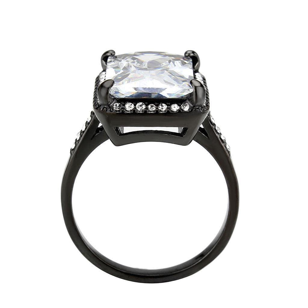 Alamode IP Black (Ion Plating) Stainless Steel Ring with AAA Grade CZ in Clear - Alamode