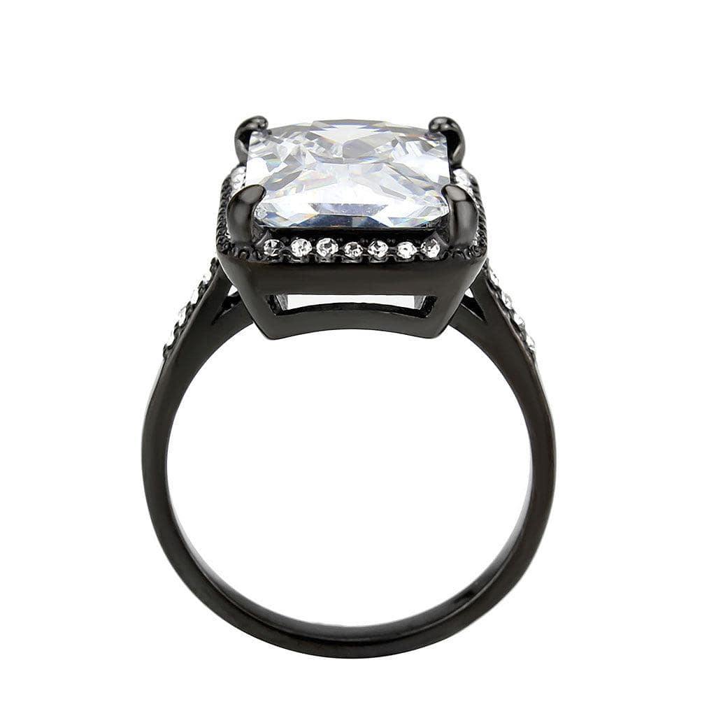 Alamode IP Black (Ion Plating) Stainless Steel Ring with AAA Grade CZ in Clear - Flyclothing LLC