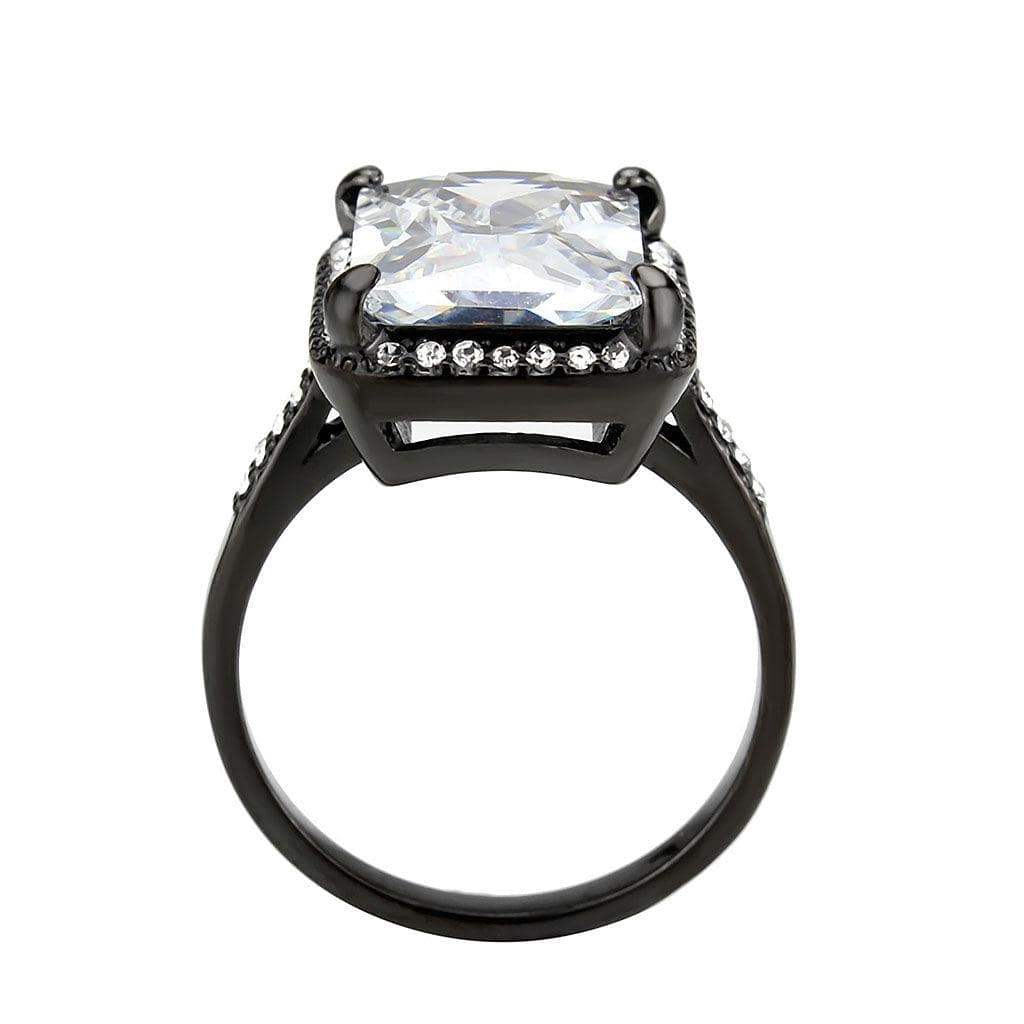 Alamode IP Black (Ion Plating) Stainless Steel Ring with AAA Grade CZ in Clear - Alamode - Flyclothing LLC