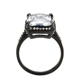 Alamode IP Black (Ion Plating) Stainless Steel Ring with AAA Grade CZ in Clear - Alamode