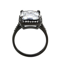 Alamode IP Black (Ion Plating) Stainless Steel Ring with AAA Grade CZ in Clear - Flyclothing LLC