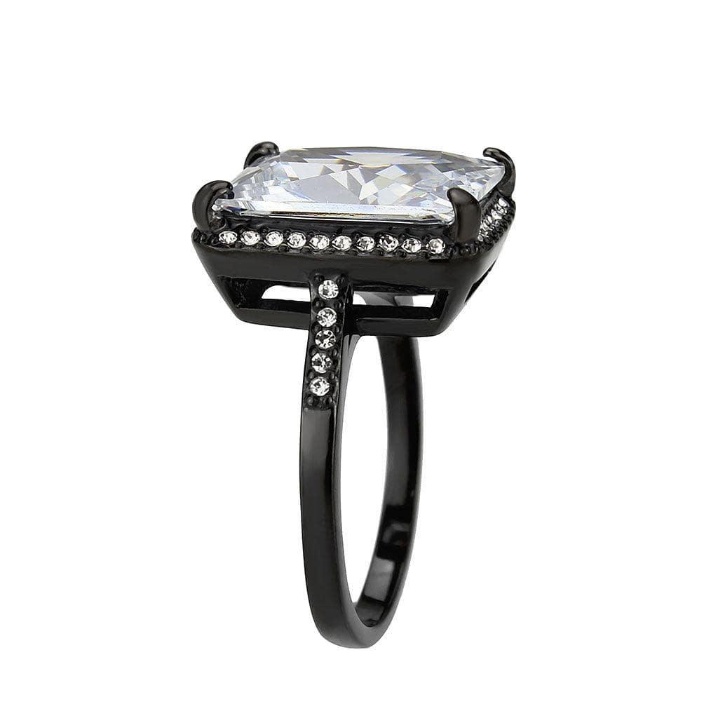 Alamode IP Black (Ion Plating) Stainless Steel Ring with AAA Grade CZ in Clear - Alamode
