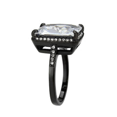 Alamode IP Black (Ion Plating) Stainless Steel Ring with AAA Grade CZ in Clear - Flyclothing LLC