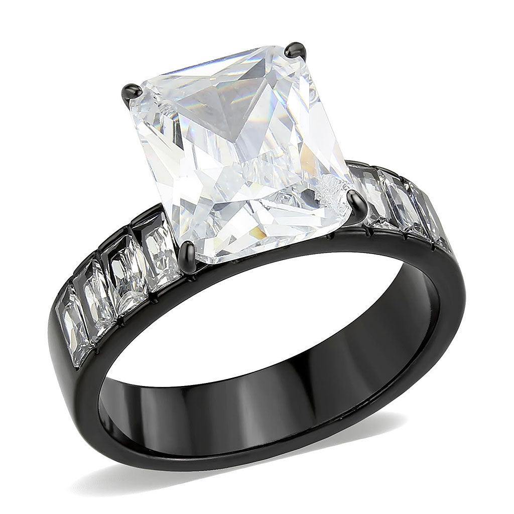 Alamode IP Black (Ion Plating) Stainless Steel Ring with AAA Grade CZ in Clear - Flyclothing LLC