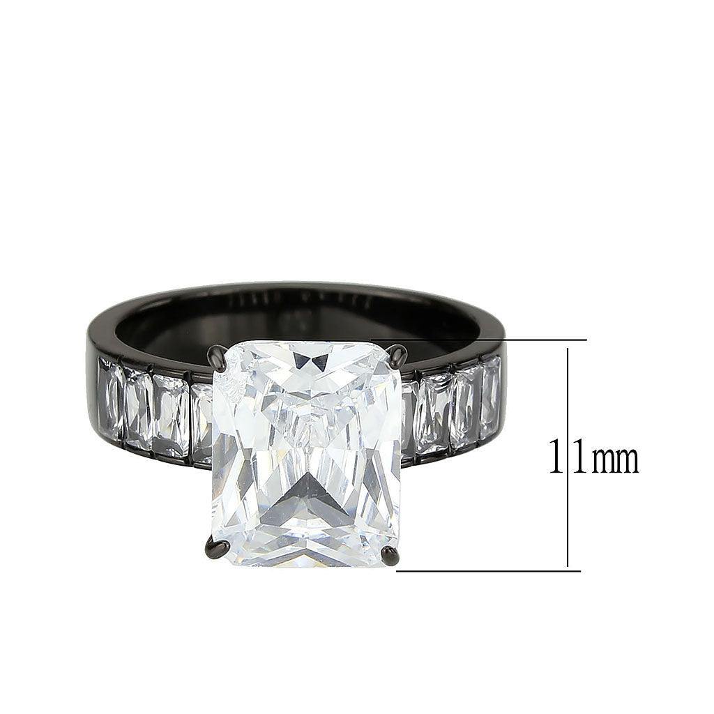 Alamode IP Black (Ion Plating) Stainless Steel Ring with AAA Grade CZ in Clear - Flyclothing LLC