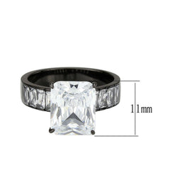 Alamode IP Black (Ion Plating) Stainless Steel Ring with AAA Grade CZ in Clear - Flyclothing LLC