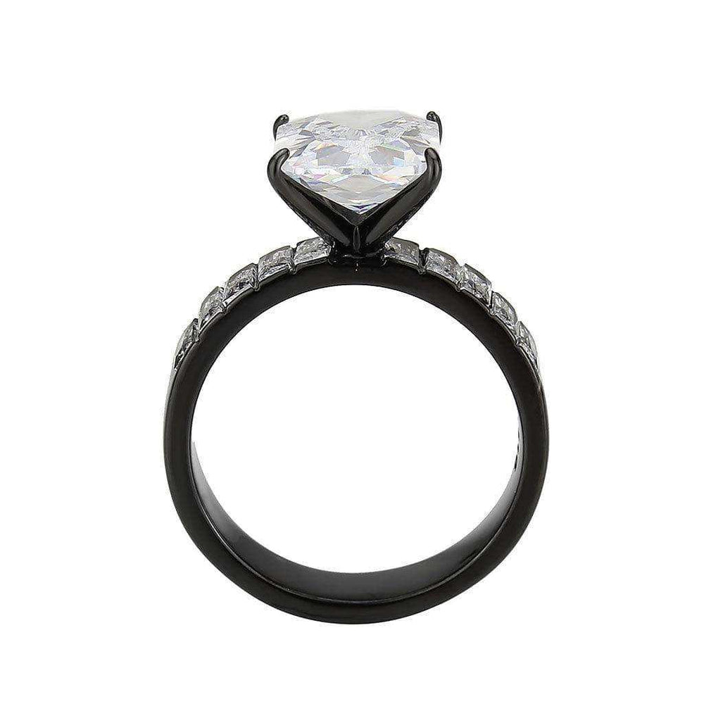Alamode IP Black (Ion Plating) Stainless Steel Ring with AAA Grade CZ in Clear - Alamode - Flyclothing LLC