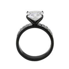 Alamode IP Black (Ion Plating) Stainless Steel Ring with AAA Grade CZ in Clear - Flyclothing LLC