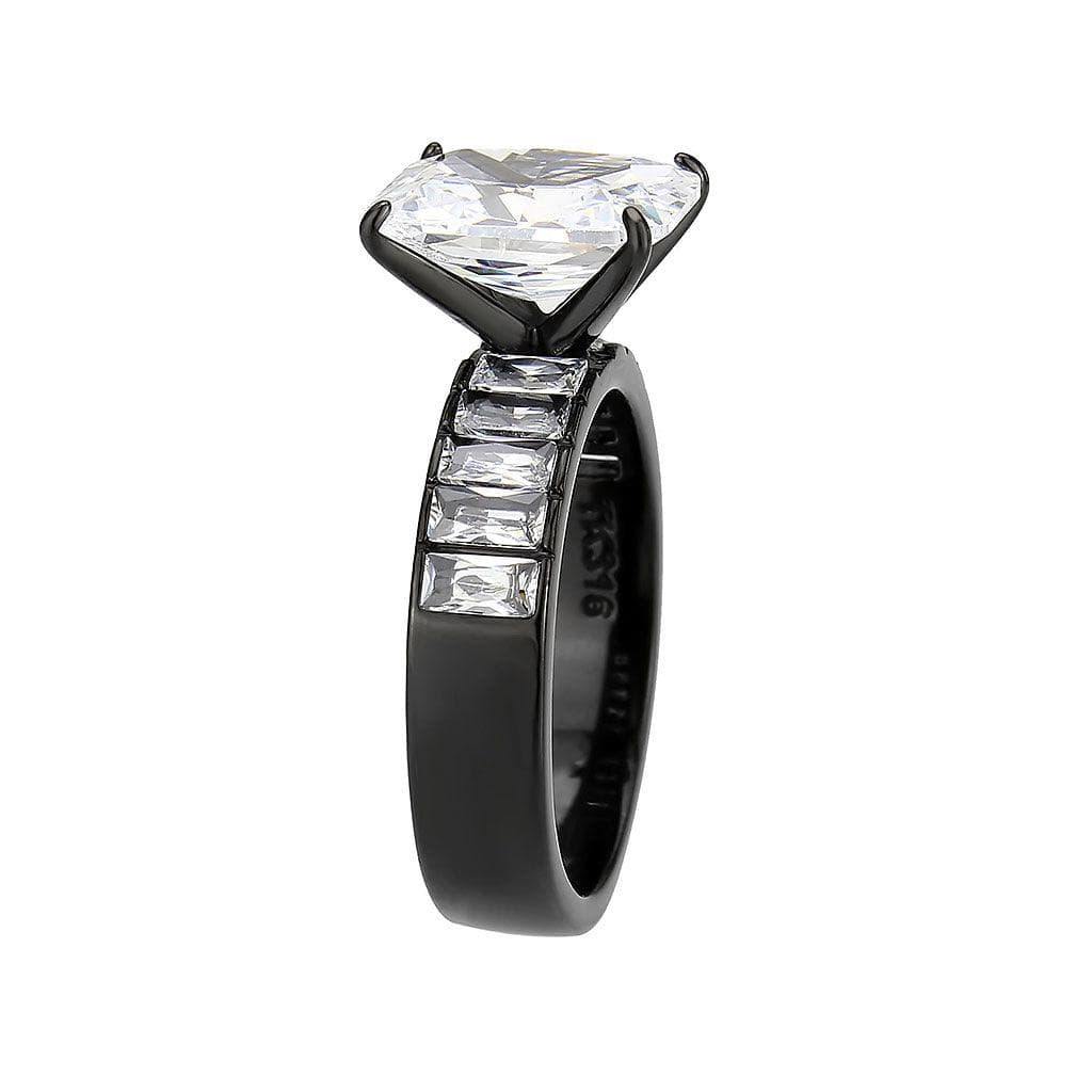 Alamode IP Black (Ion Plating) Stainless Steel Ring with AAA Grade CZ in Clear - Alamode