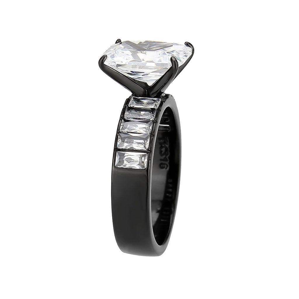 Alamode IP Black (Ion Plating) Stainless Steel Ring with AAA Grade CZ in Clear - Alamode - Flyclothing LLC