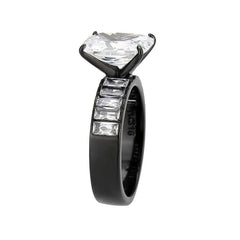 Alamode IP Black (Ion Plating) Stainless Steel Ring with AAA Grade CZ in Clear - Alamode