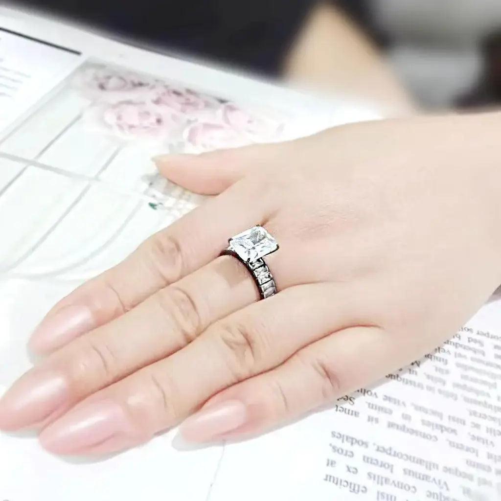 Alamode IP Black (Ion Plating) Stainless Steel Ring with AAA Grade CZ in Clear - Alamode - Flyclothing LLC