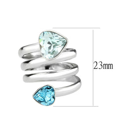Alamode High polished (no plating) Stainless Steel Ring with Top Grade Crystal in SeaBlue - Flyclothing LLC
