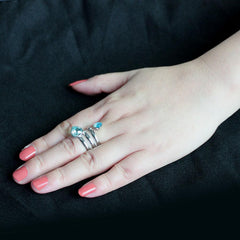 Alamode High polished (no plating) Stainless Steel Ring with Top Grade Crystal in SeaBlue - Flyclothing LLC