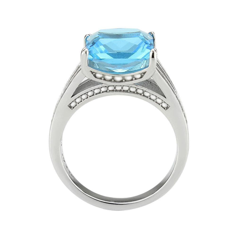 Alamode High polished (no plating) Stainless Steel Ring with Synthetic in SeaBlue - Alamode