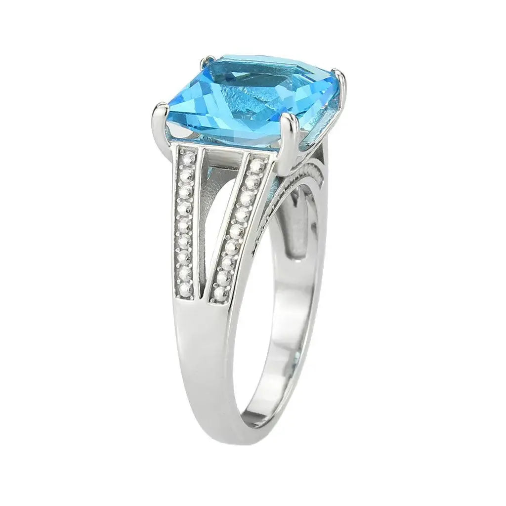Alamode High polished (no plating) Stainless Steel Ring with Synthetic in SeaBlue - Alamode - Flyclothing LLC