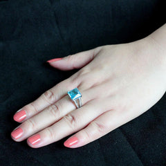 Alamode High polished (no plating) Stainless Steel Ring with Synthetic in SeaBlue - Alamode