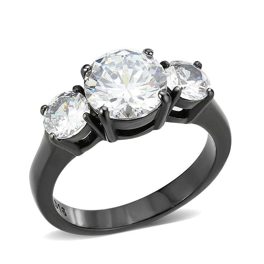 Alamode IP Black (Ion Plating) Stainless Steel Ring with AAA Grade CZ in Clear - Alamode