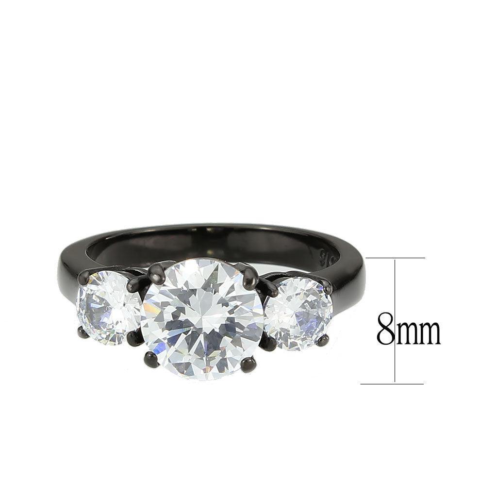 Alamode IP Black (Ion Plating) Stainless Steel Ring with AAA Grade CZ in Clear - Alamode