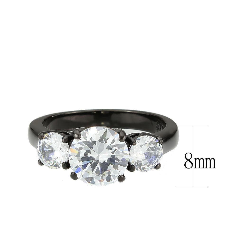 Alamode IP Black (Ion Plating) Stainless Steel Ring with AAA Grade CZ in Clear - Flyclothing LLC