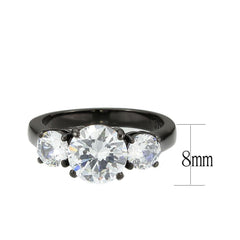 Alamode IP Black (Ion Plating) Stainless Steel Ring with AAA Grade CZ in Clear - Alamode