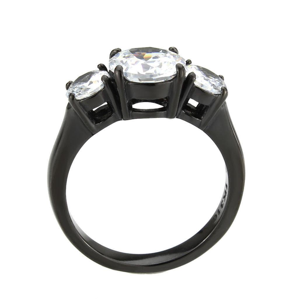 Alamode IP Black (Ion Plating) Stainless Steel Ring with AAA Grade CZ in Clear - Alamode