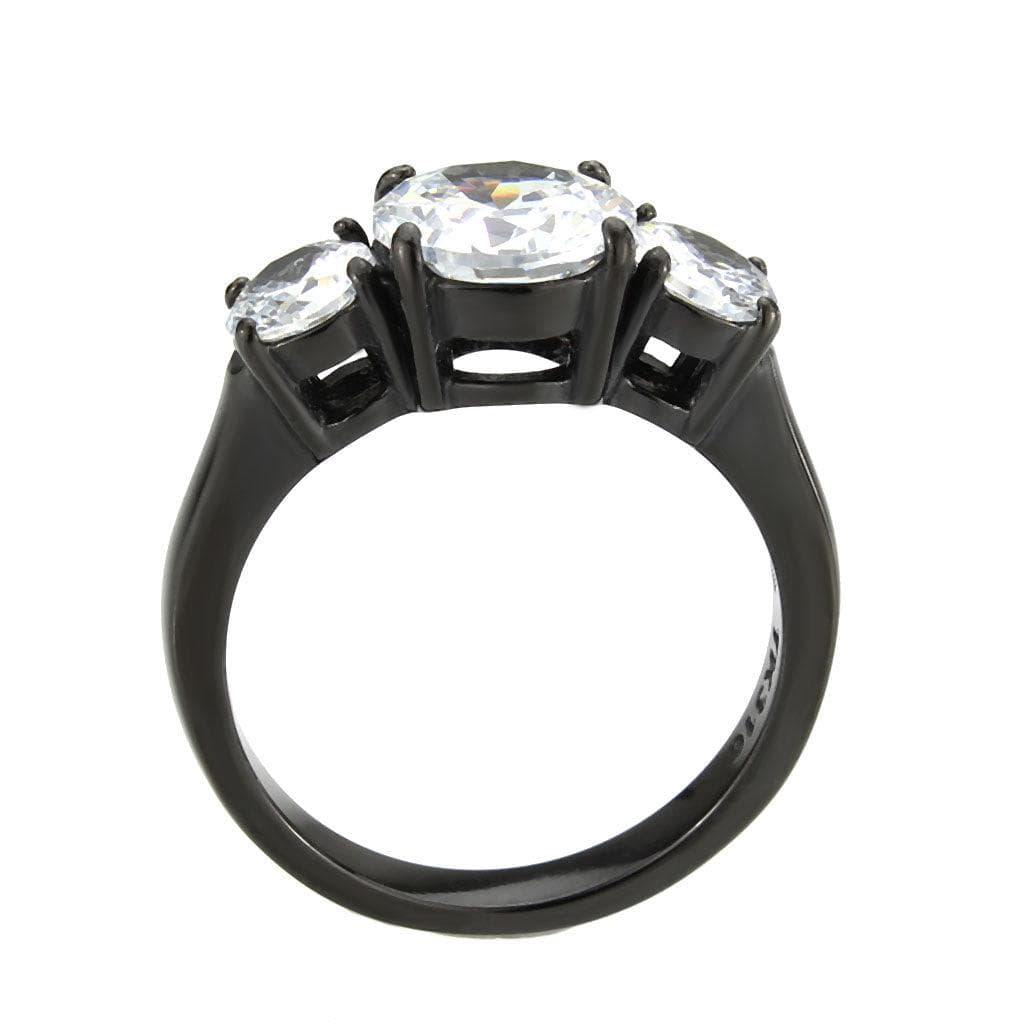 Alamode IP Black (Ion Plating) Stainless Steel Ring with AAA Grade CZ in Clear - Flyclothing LLC