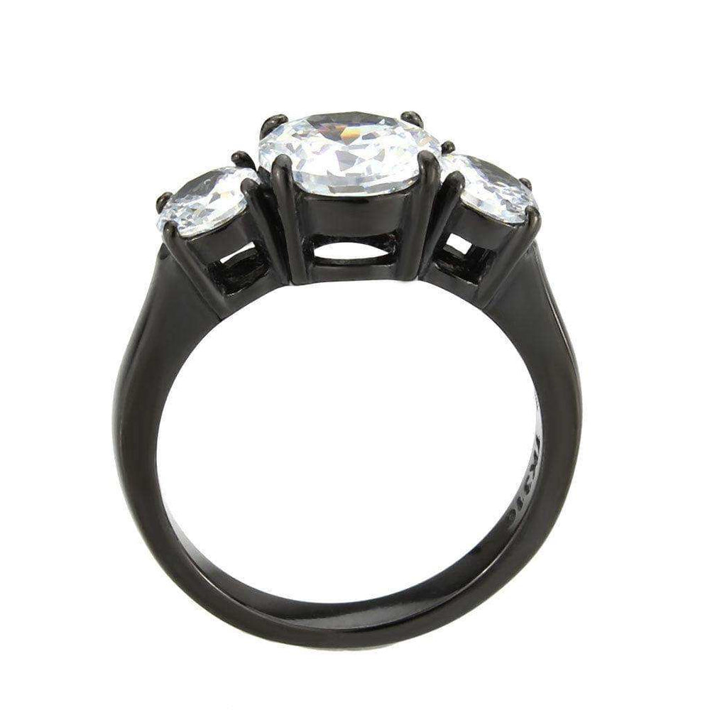 Alamode IP Black (Ion Plating) Stainless Steel Ring with AAA Grade CZ in Clear - Alamode - Flyclothing LLC