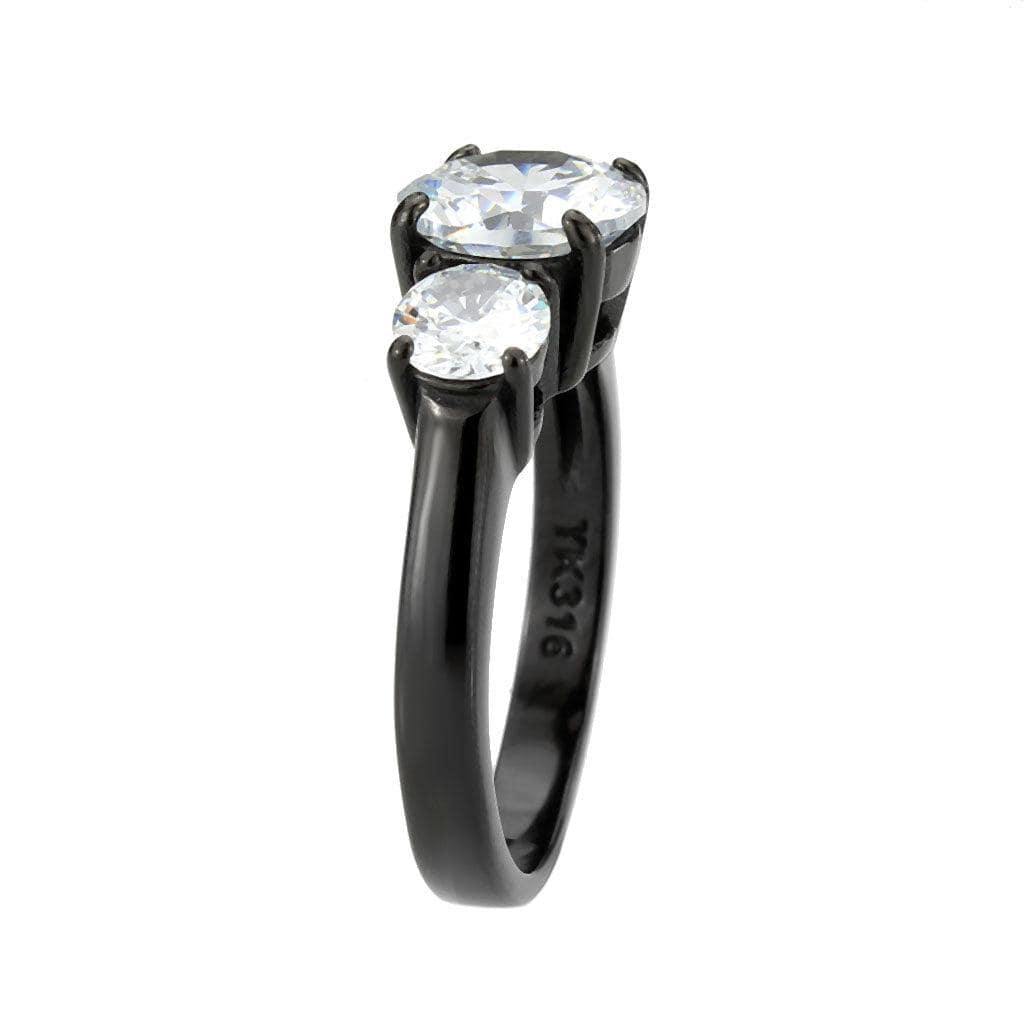 Alamode IP Black (Ion Plating) Stainless Steel Ring with AAA Grade CZ in Clear - Flyclothing LLC