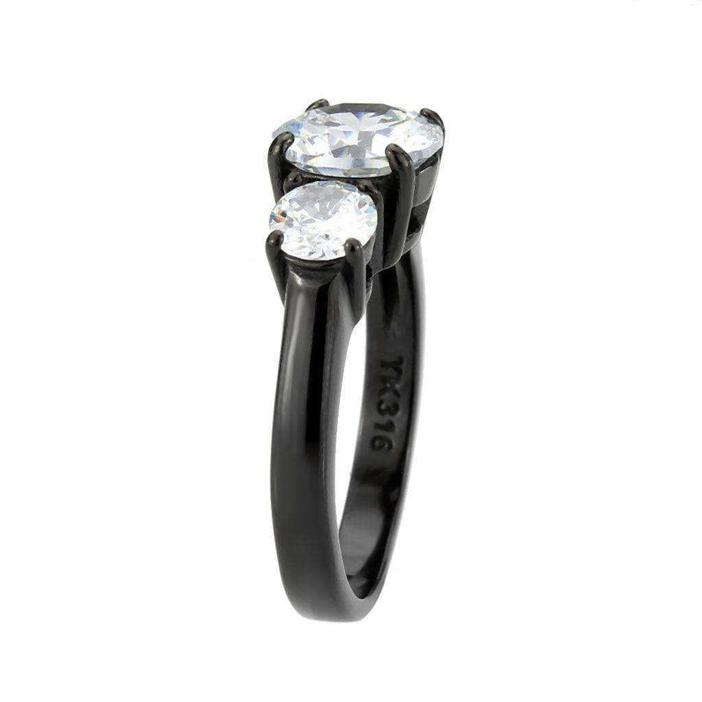 Alamode IP Black (Ion Plating) Stainless Steel Ring with AAA Grade CZ in Clear - Alamode - Flyclothing LLC
