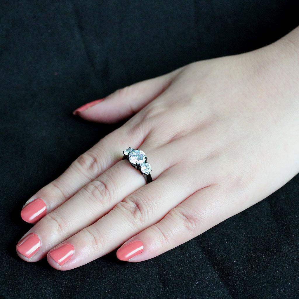 Alamode IP Black (Ion Plating) Stainless Steel Ring with AAA Grade CZ in Clear - Alamode - Flyclothing LLC