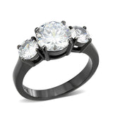 Alamode IP Black (Ion Plating) Stainless Steel Ring with AAA Grade CZ in Clear - Alamode