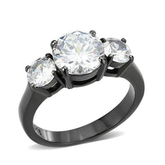 Alamode IP Black (Ion Plating) Stainless Steel Ring with AAA Grade CZ in Clear - Alamode