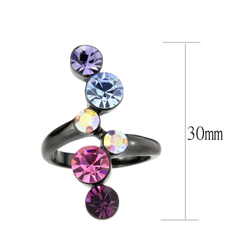 Alamode IP Black (Ion Plating) Stainless Steel Ring with Top Grade Crystal in MultiColor - Flyclothing LLC