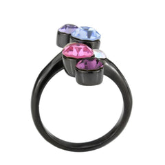 Alamode IP Black (Ion Plating) Stainless Steel Ring with Top Grade Crystal in MultiColor - Flyclothing LLC