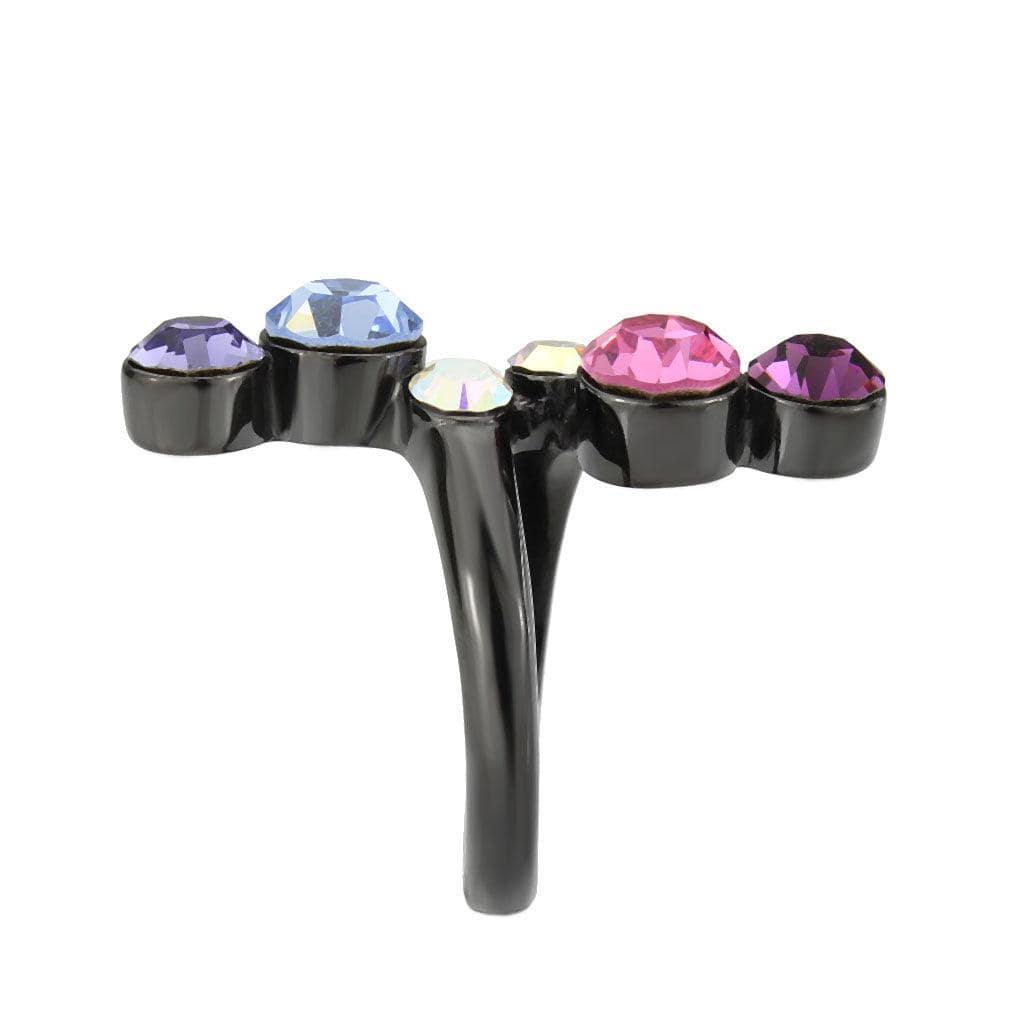 Alamode IP Black (Ion Plating) Stainless Steel Ring with Top Grade Crystal in MultiColor - Alamode