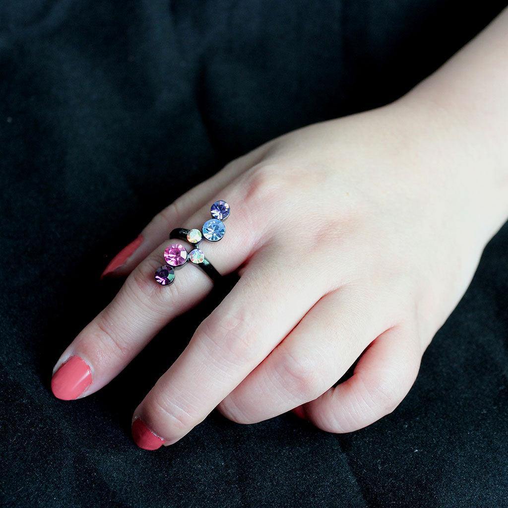 Alamode IP Black (Ion Plating) Stainless Steel Ring with Top Grade Crystal in MultiColor - Alamode